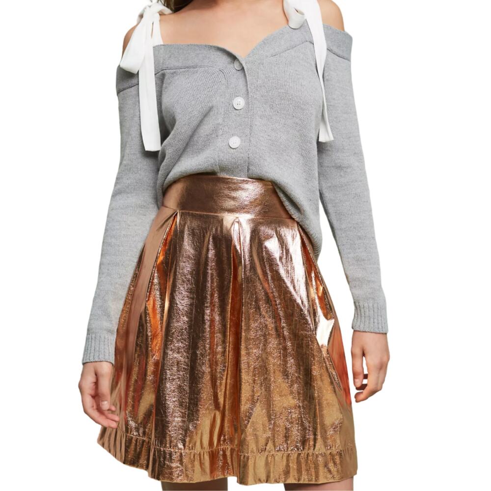 Moulinette Soeur Foil Cooper Pleated Skirt Size XS Rose Gold Anthropologie Rave